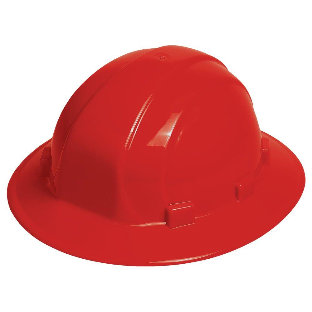 Hard Hat, ERB Omega II, Full Brim, Ratchet Suspension, Red, 19914